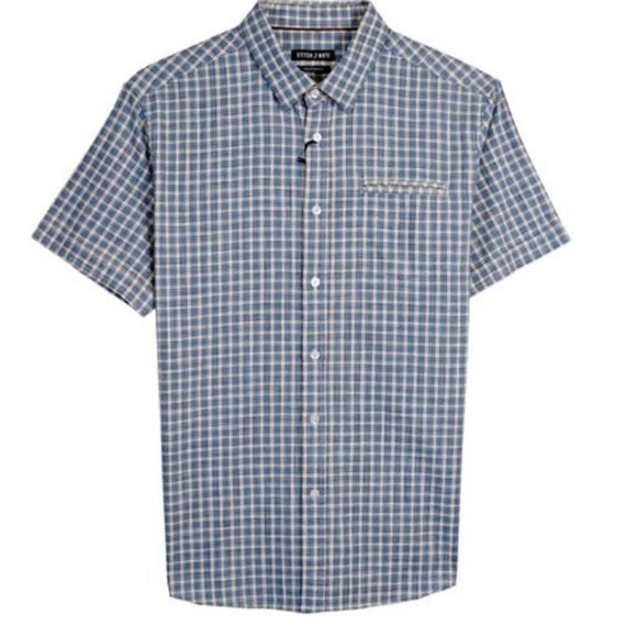 Stitch Note plaid casual button down shirt short sleeves 2XL blue - Picture 1 of 6